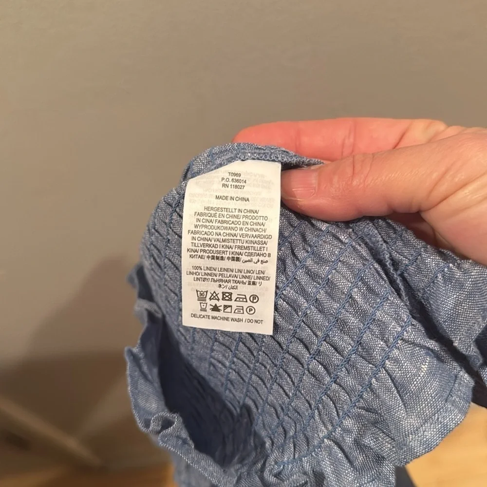 NWT Boden Carrie Light Blue Smocked Linen Blouse US10